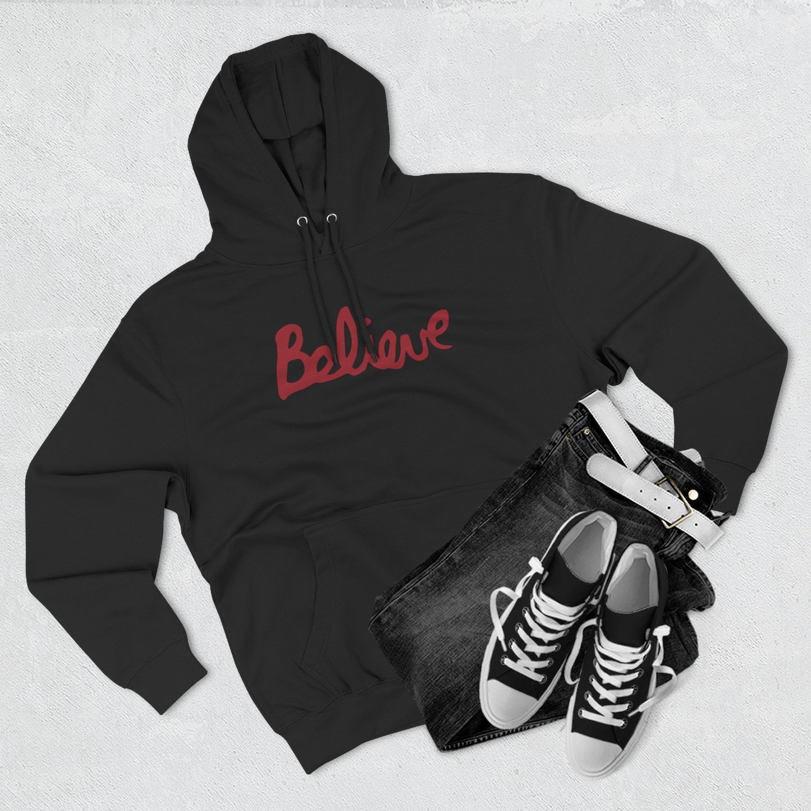 Valencia Believe Cursive Three-panel Fleece Hoodie