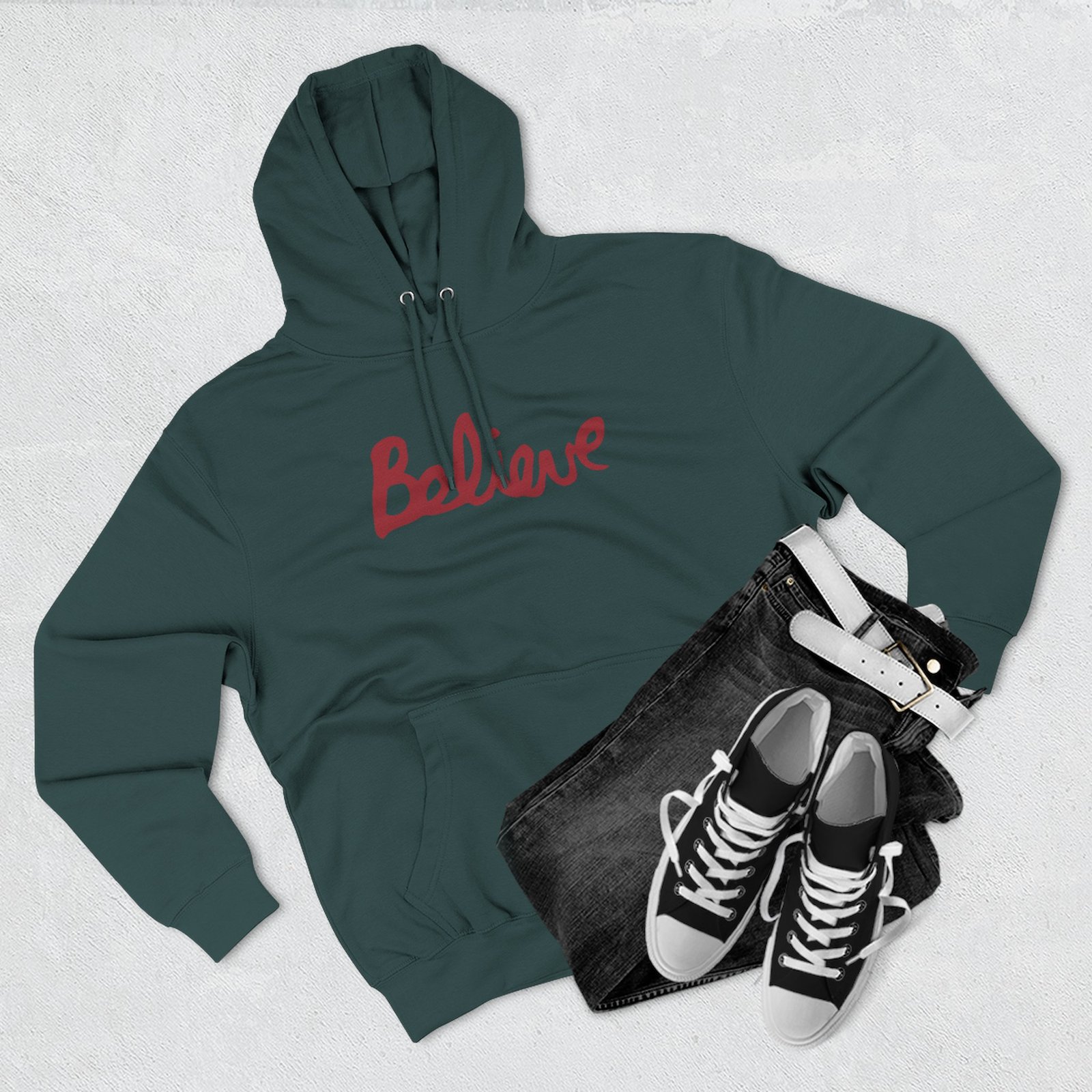 Valencia Believe Cursive Three-panel Fleece Hoodie