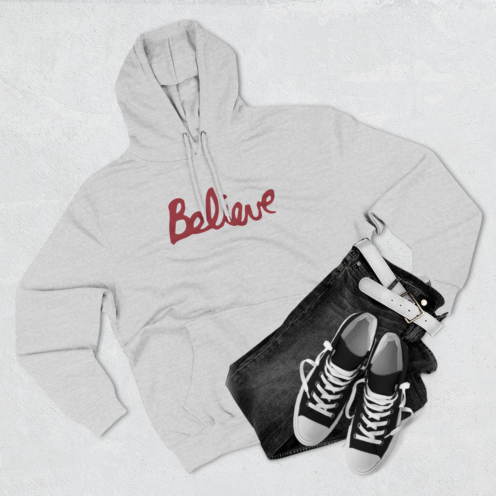 Valencia Believe Cursive Three-panel Fleece Hoodie
