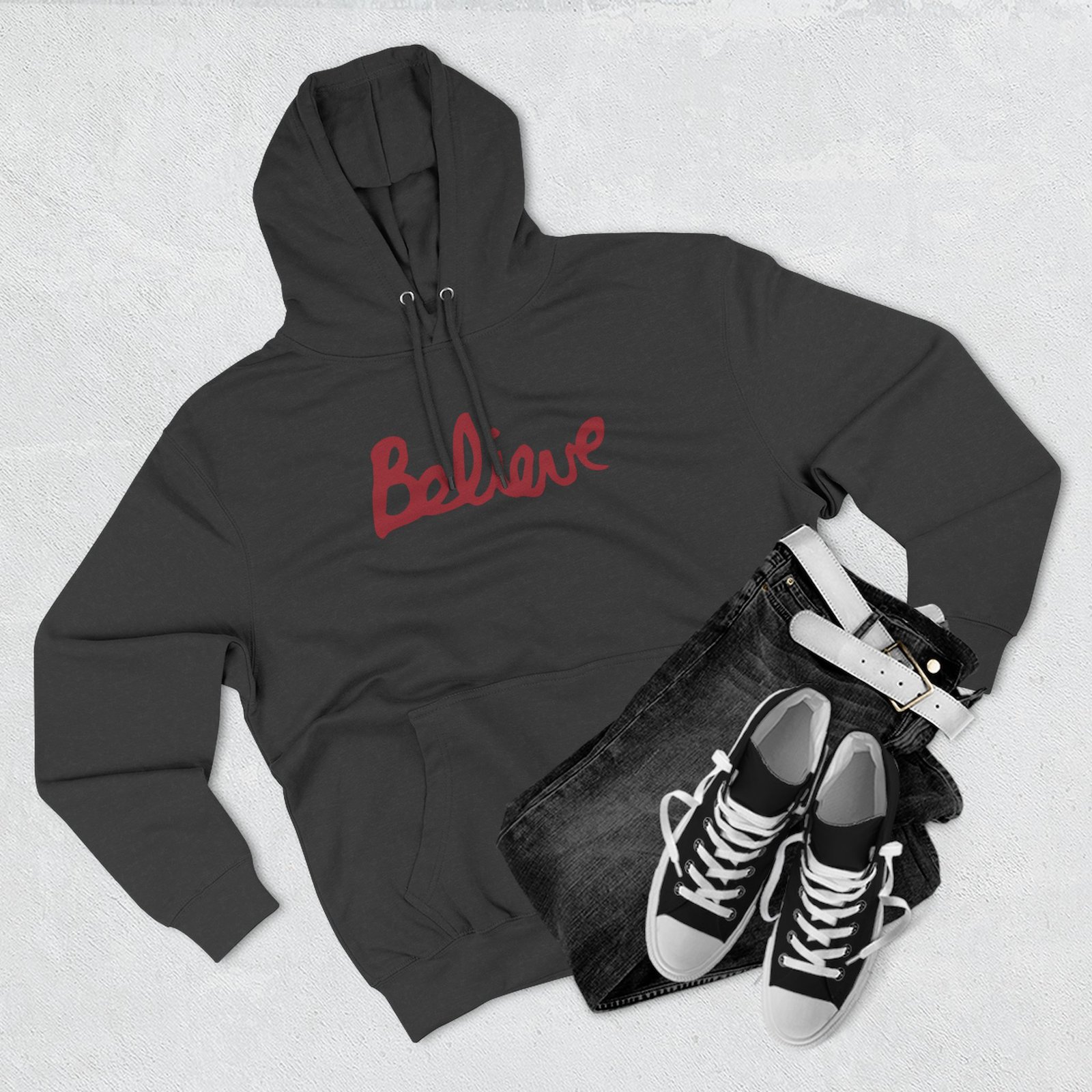 Valencia Believe Cursive Three-panel Fleece Hoodie