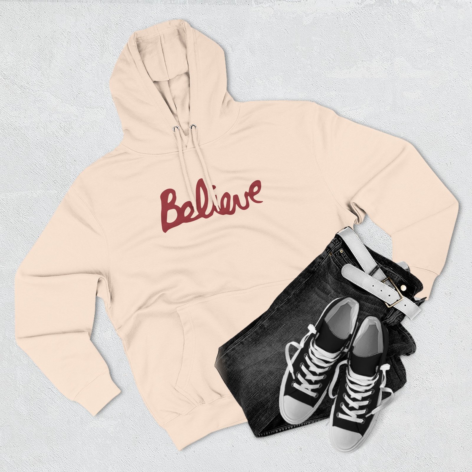 Valencia Believe Cursive Three-panel Fleece Hoodie