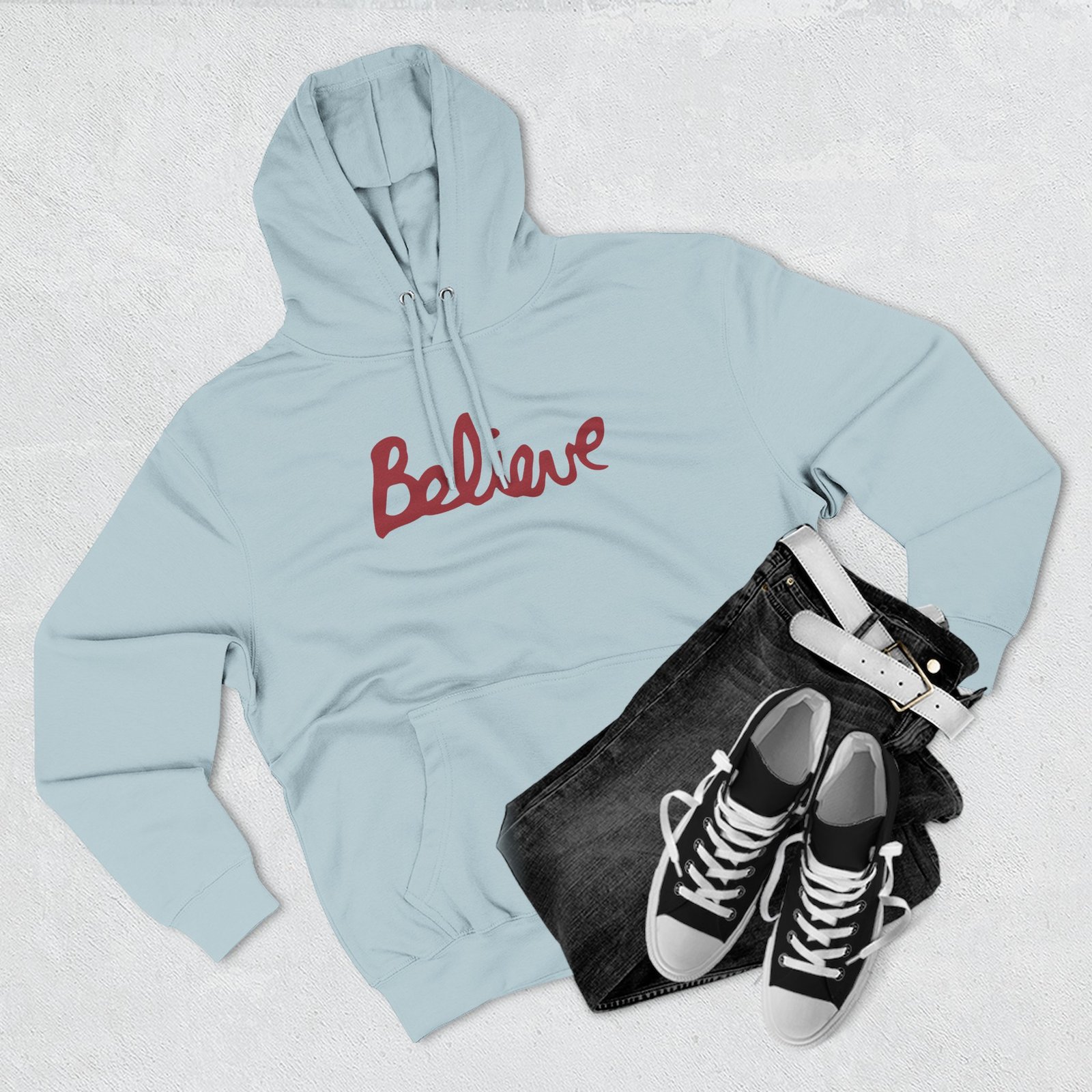 Valencia Believe Cursive Three-panel Fleece Hoodie