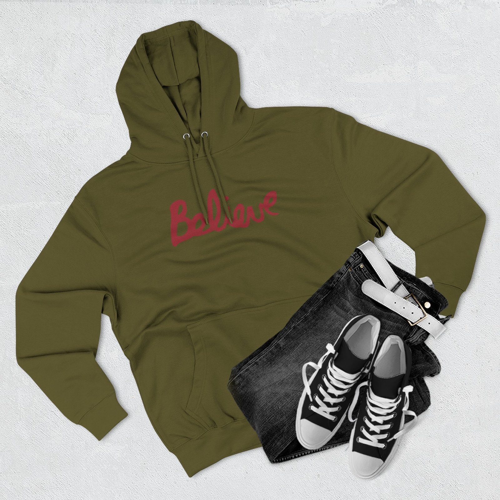 Valencia Believe Cursive Three-panel Fleece Hoodie