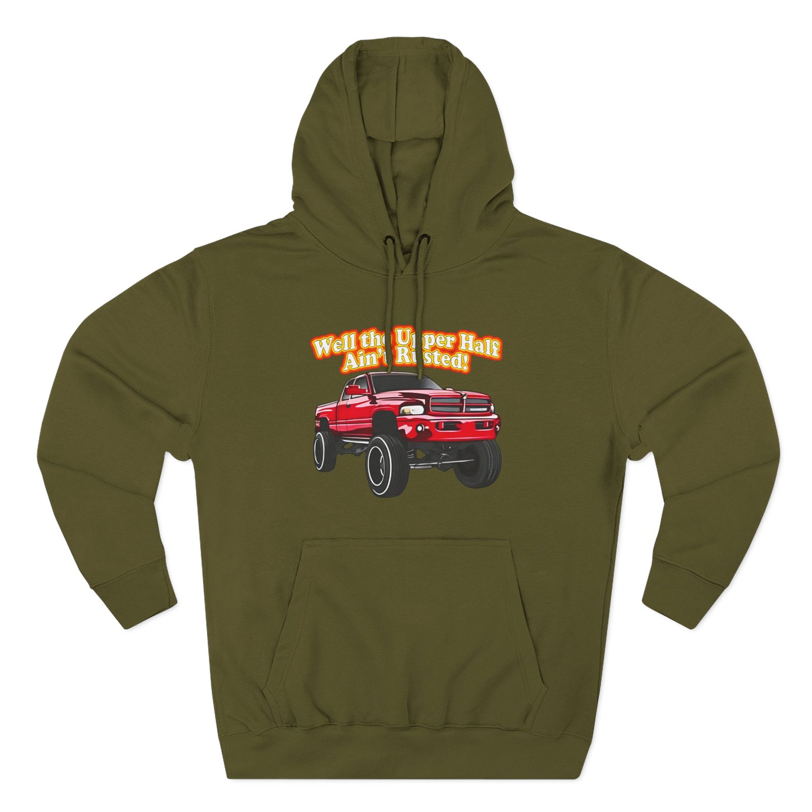 Whistlindiesel Rusty Dodge Well the Upper Half Ain’t Rusted Three-Panel Fleece Hoodie